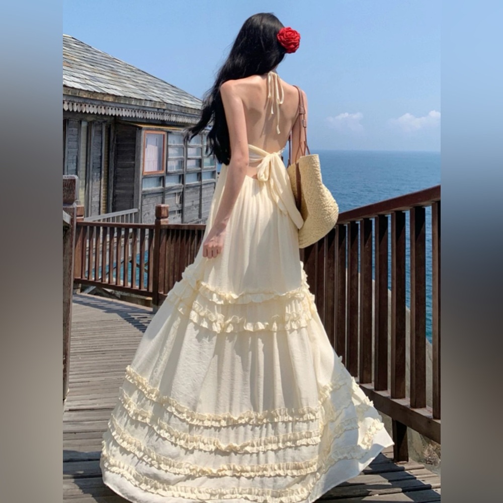 Cream Backless Maxi Dress